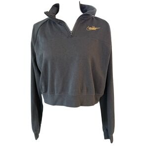 Nike Black Cropped Half-Zip Sweatshirt with Gold Logo